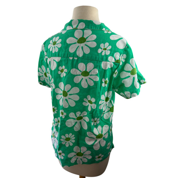 Big Bud Lazy Daisy Button Up Shirt Green Floral Print Top Cotton US Made Size XS - Picture 10 of 12